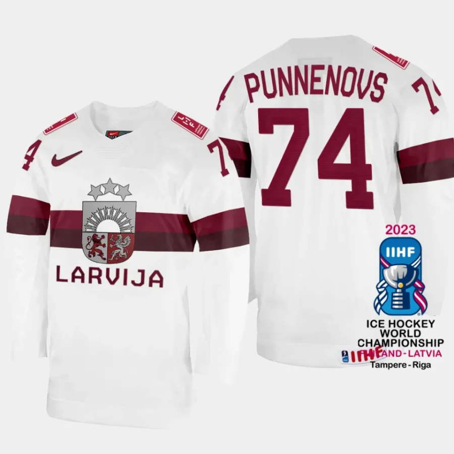 latvia hockey ivars punnenovs 2023 iihf world championship home jersey white