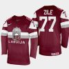 latvia hockey kristaps zile 2022 iihf world championship away jersey maroon