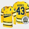 luke hughes michigan wolverines maize 100th anniversary hockey jersey