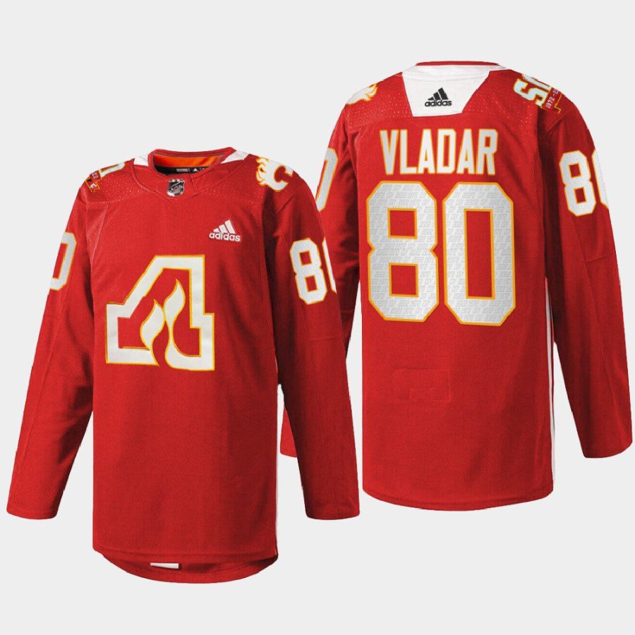 men atlanta flames dan vladar 2022 warm up 50th anniversary red jersey