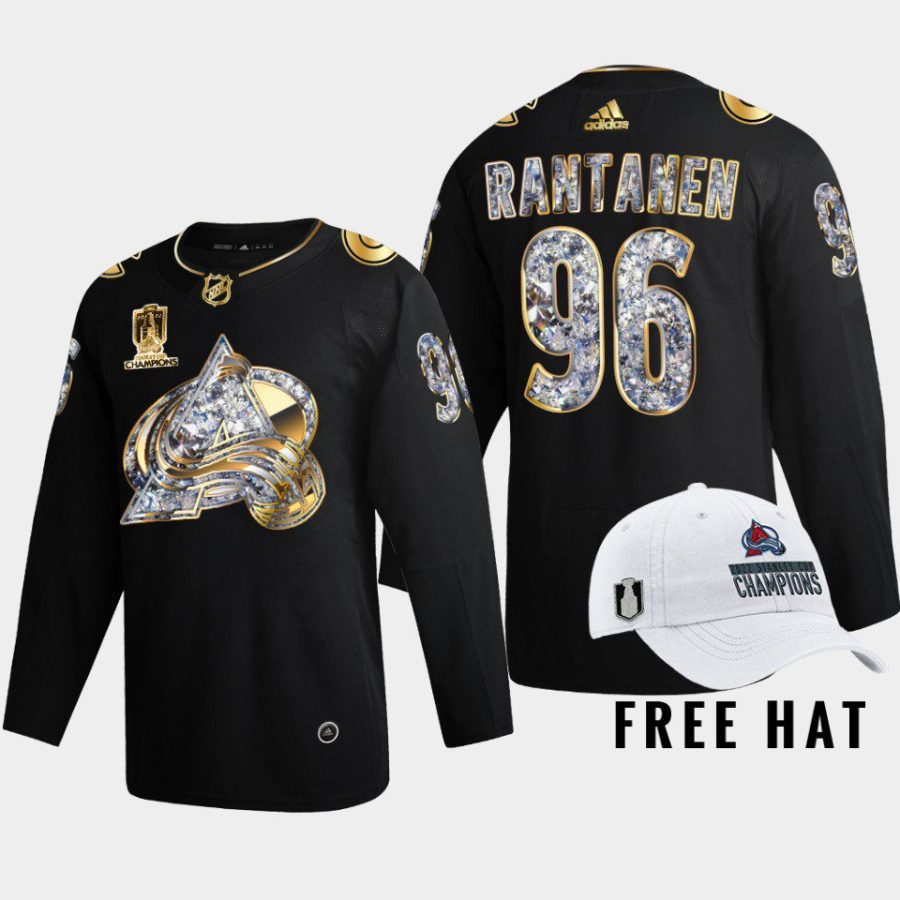 men avalanche mikko rantanen golden diamond 2022 stanley cup champs black jersey