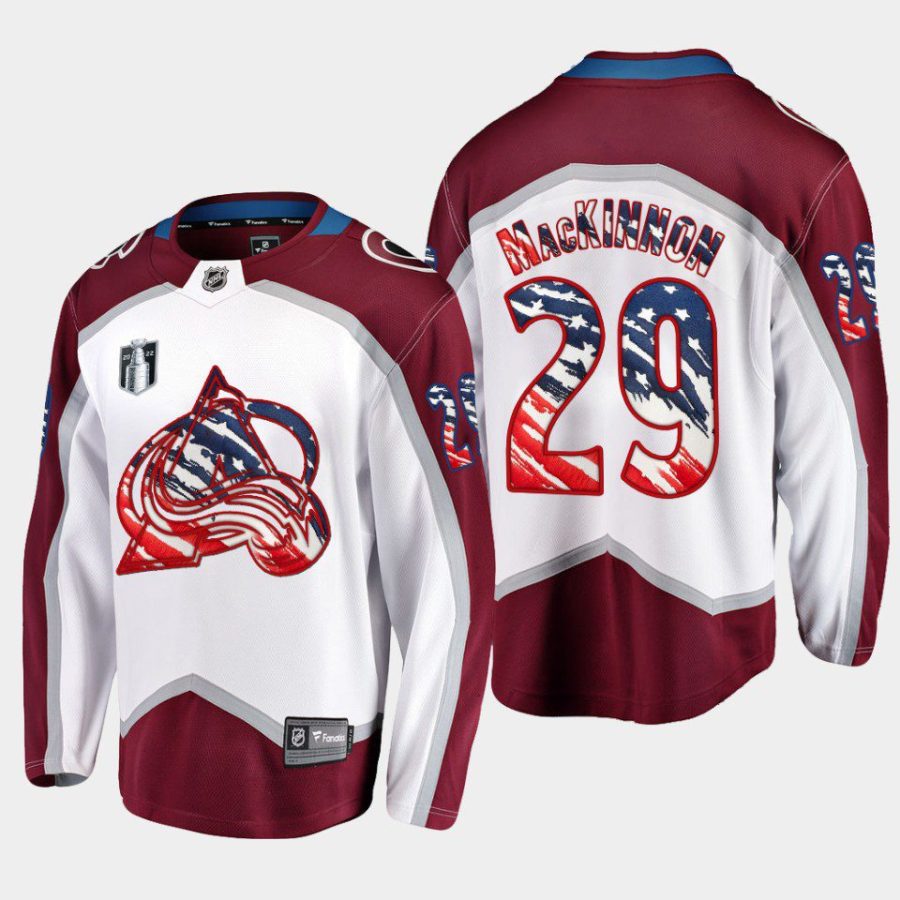 men avalanche nathan mackinnon 2022 stars stripes flag 4th of july white jersey