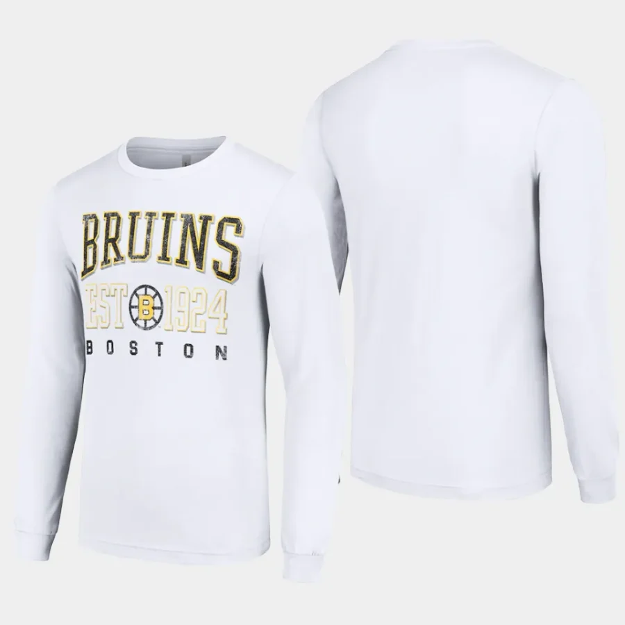 men boston bruins retro graphic white long sleeve crew t shirt