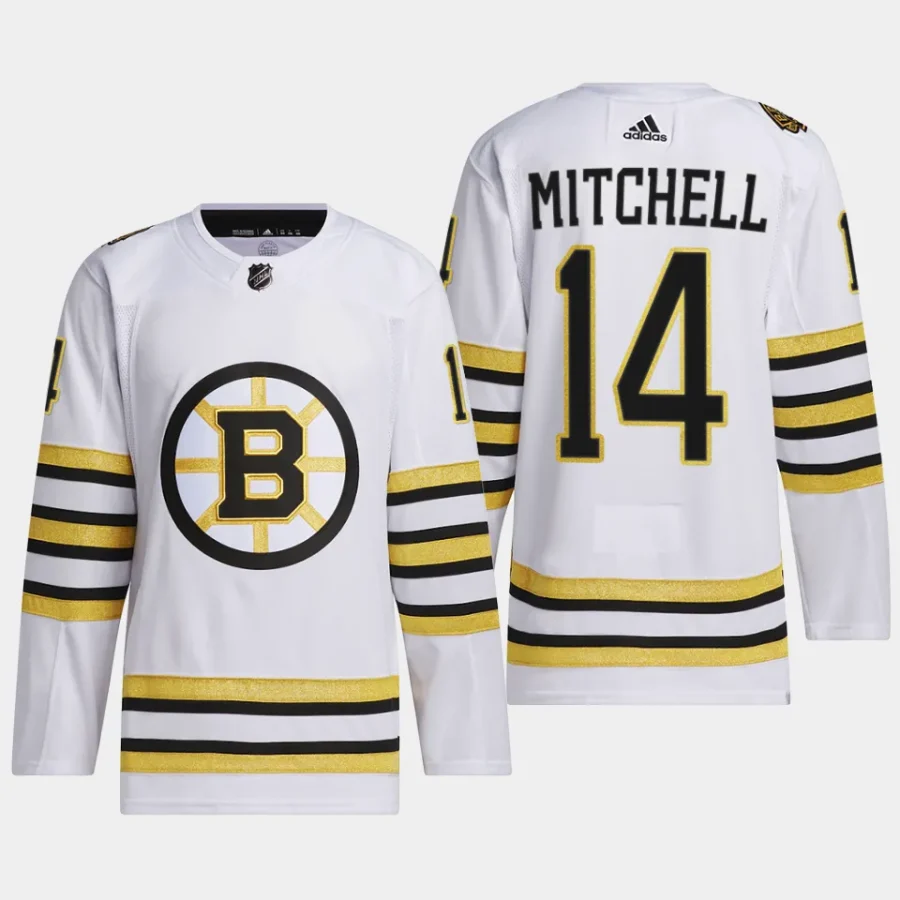 men bruins ian mitchell 2023 24 primegreen 100th anniversary authentic player white jersey