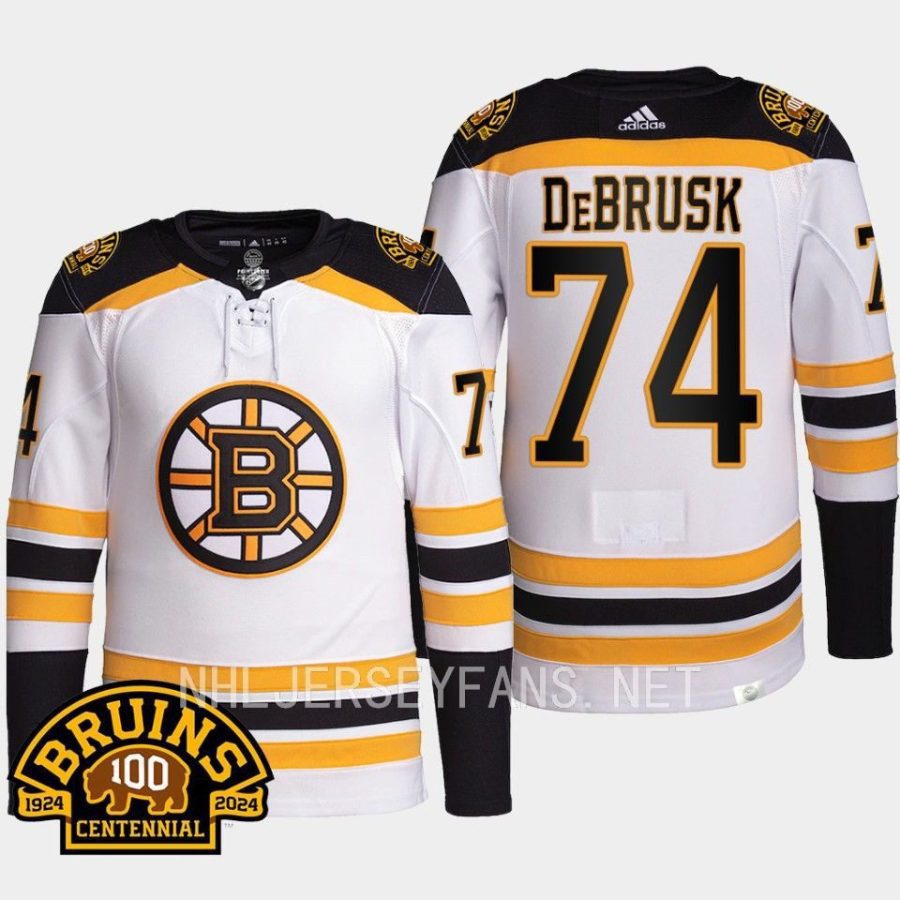 men bruins jake debrusk 2023 24 authentic pro 100th centennial white jersey