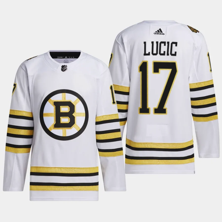 men bruins milan lucic 2023 24 primegreen 100th anniversary authentic player white jersey