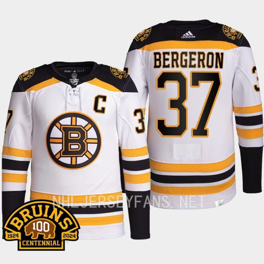 men bruins patrice bergeron 2023 24 authentic pro 100th centennial white jersey