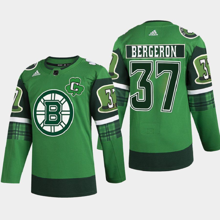 men bruins patrice bergeron warm up st patricks day 2022 green jersey