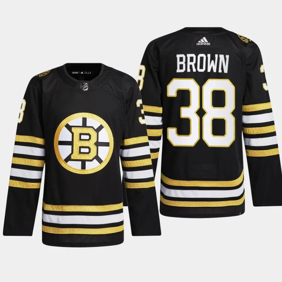 men bruins patrick brown 2023 24 primegreen 100th anniversary authentic player black jersey