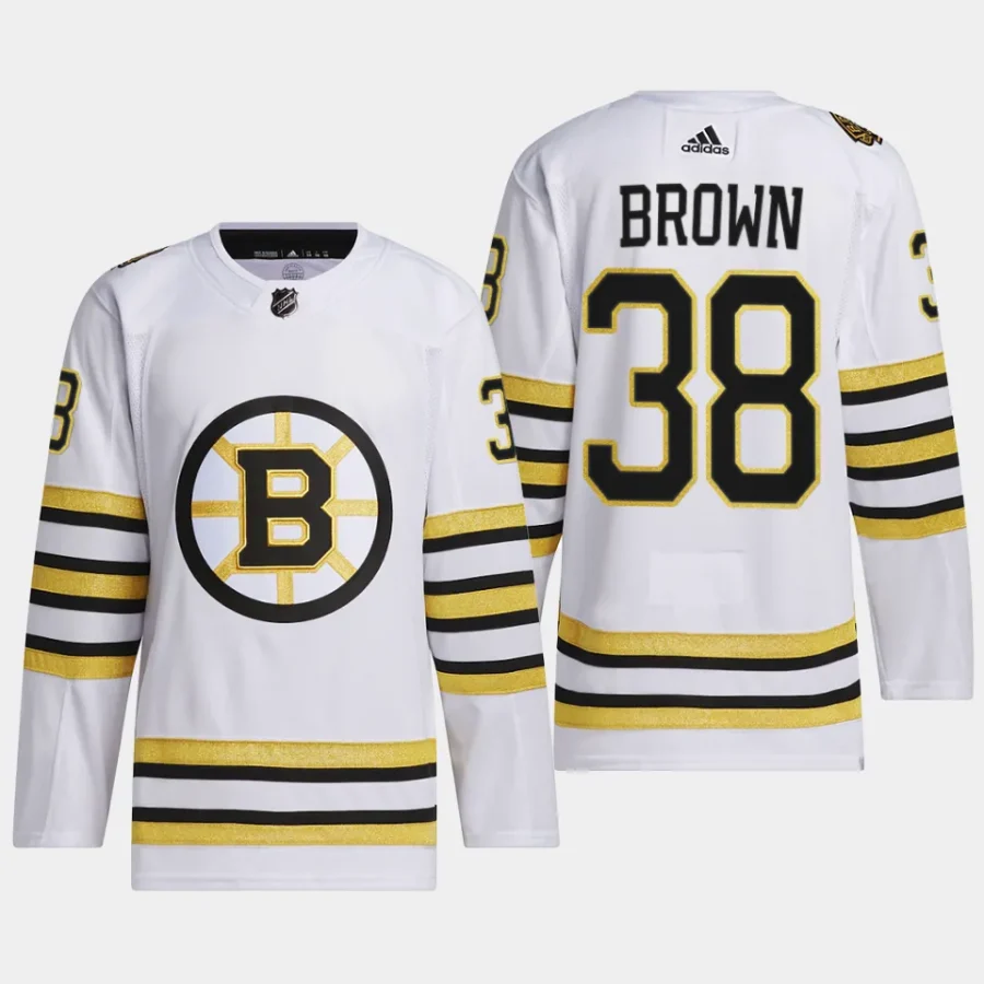 men bruins patrick brown 2023 24 primegreen 100th anniversary authentic player white jersey