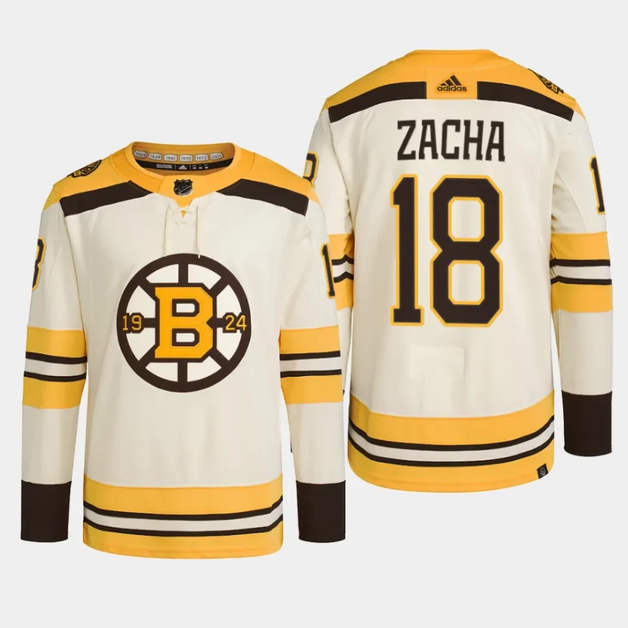 men bruins pavel zacha 2023 24 primegreen 100th anniversary authentic player cream jersey