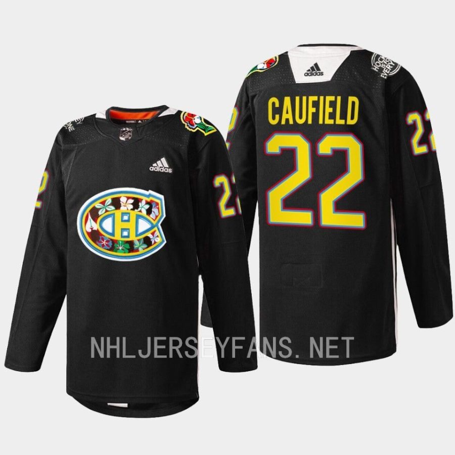 men canadiens cole caufield habs warmup black history month 2023 black jersey