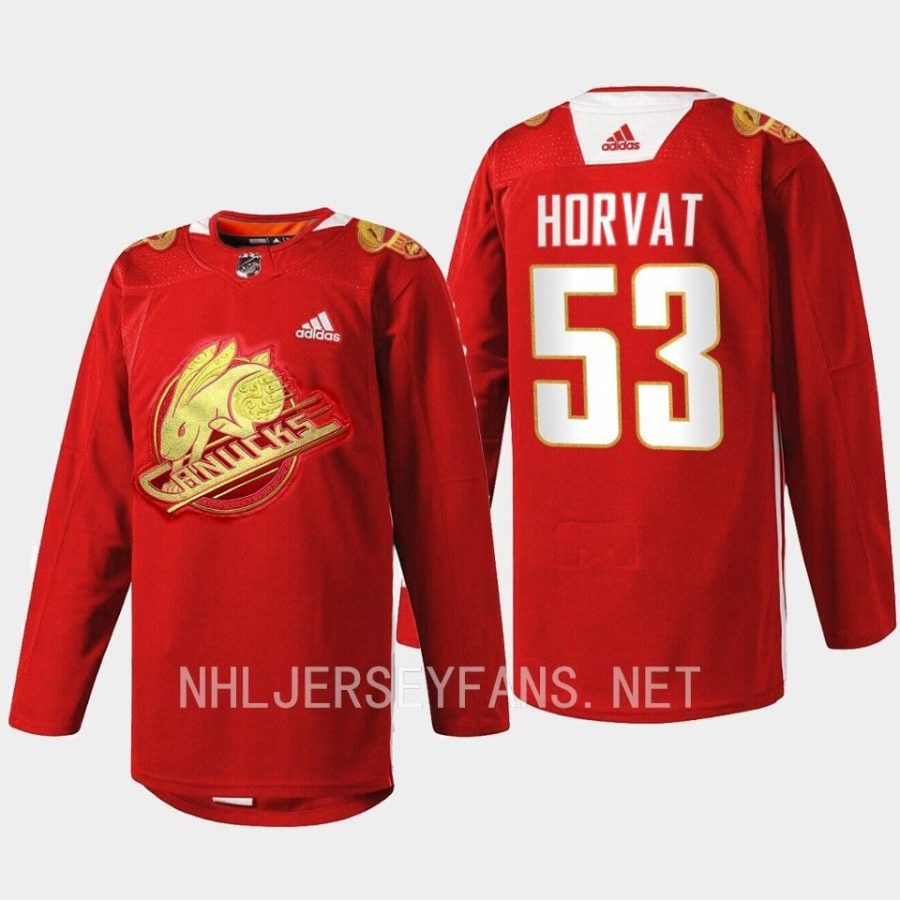 men canucks bo horvat rabbit warm up 2023 lunar new year red jersey