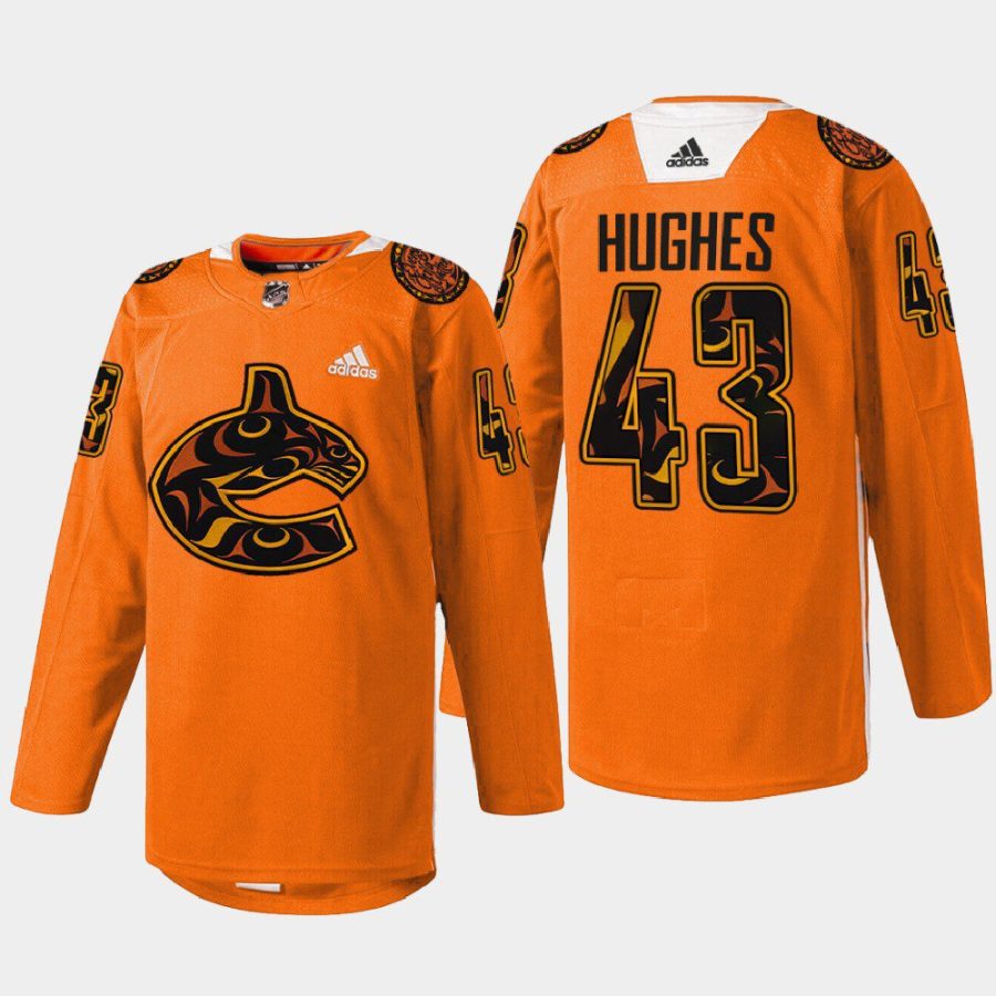 men canucks quinn hughes every child matters 2022 first nations night orange jersey