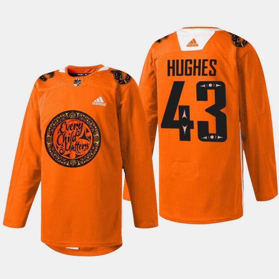 men canucks quinn hughes warmup national day for truth and reconciliation 2022 orange jersey