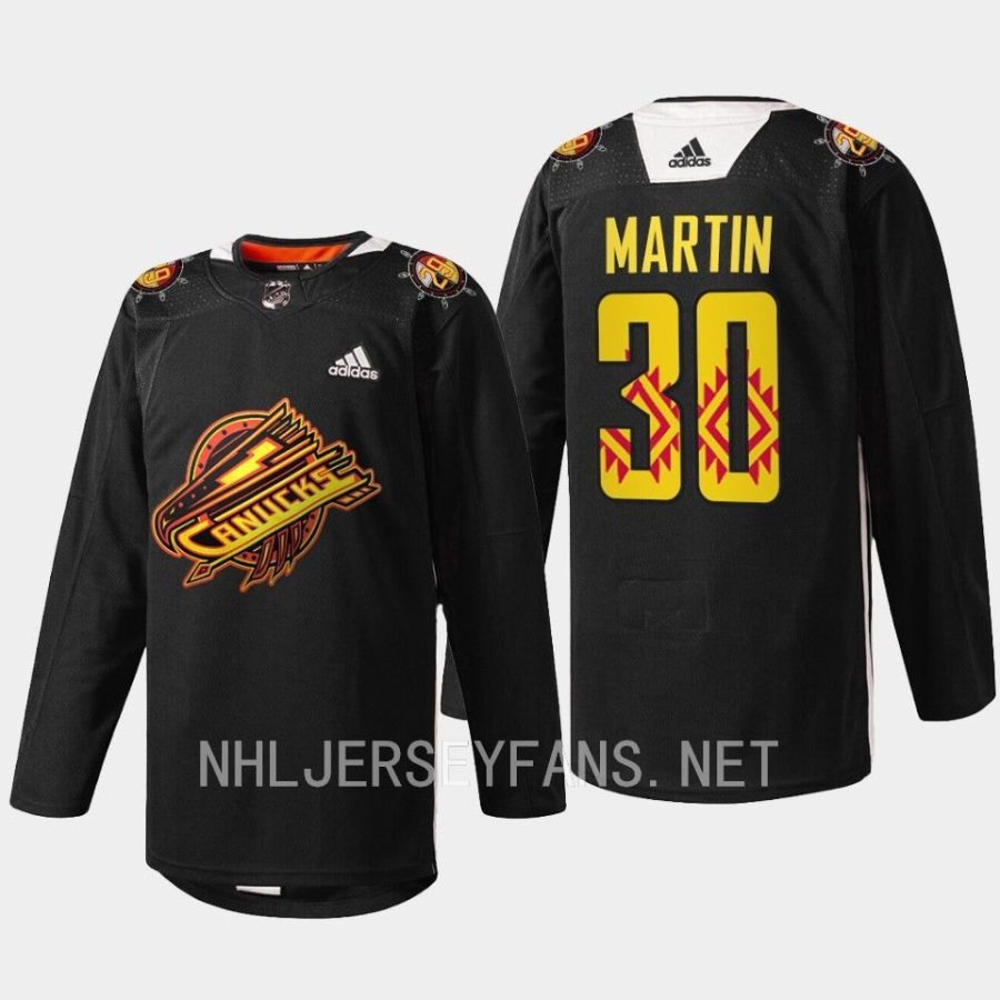 men canucks spencer martin 2023 warm up first nations celebration black jersey