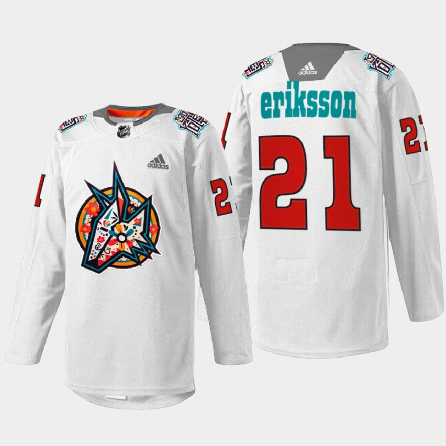 men coyotes loui eriksson warmup los yotes night 2022 white jersey