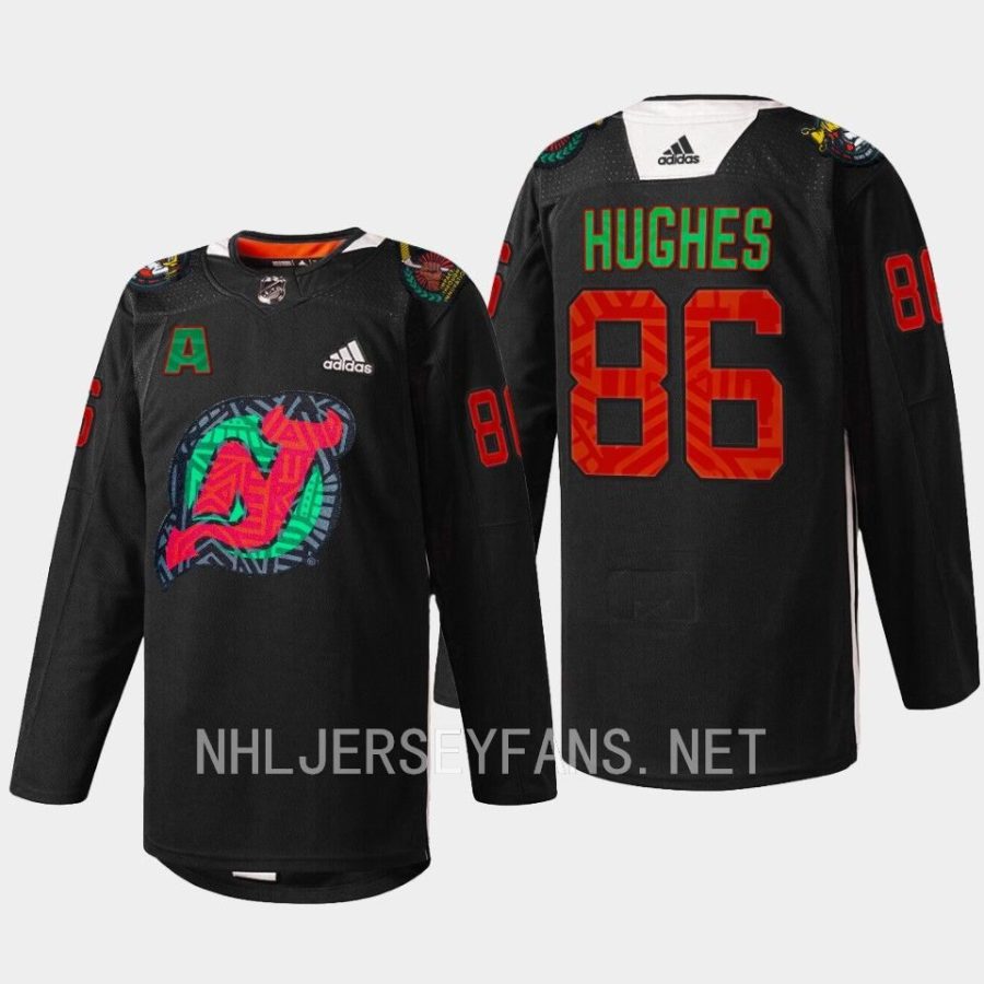 men devils jack hughes 2023 warm up black history celebration black jersey