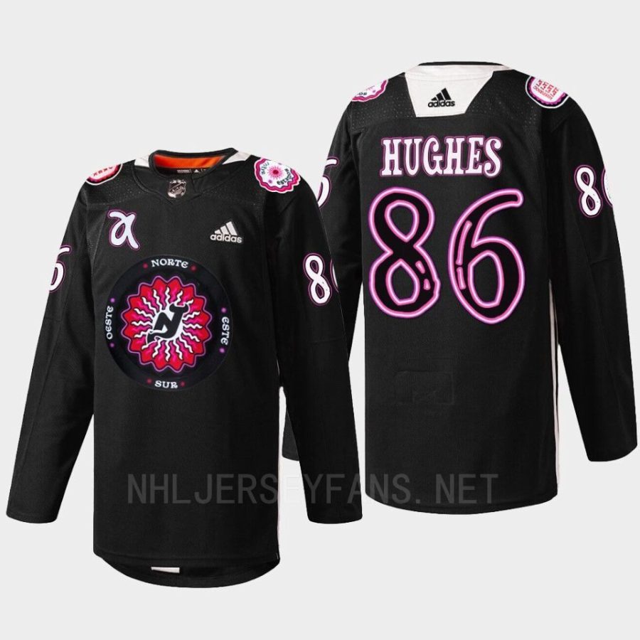 men devils jack hughes warmup hispanic heritage night 2022 black jersey