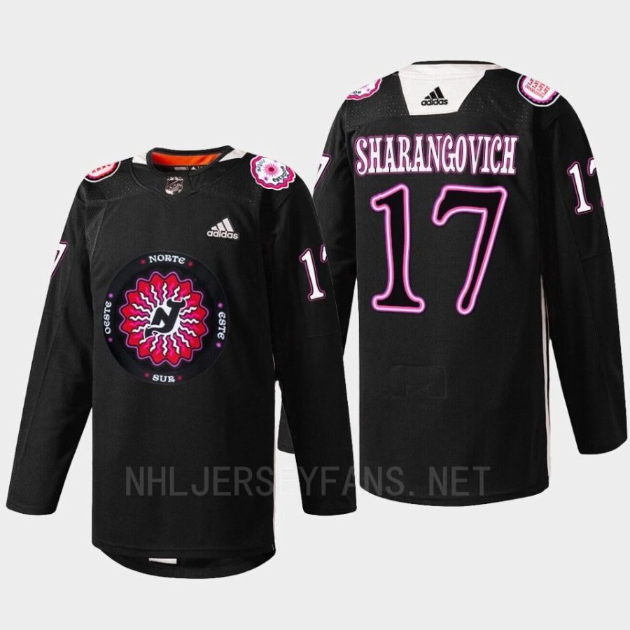 men devils yegor sharangovich warmup hispanic heritage night 2022 black jersey