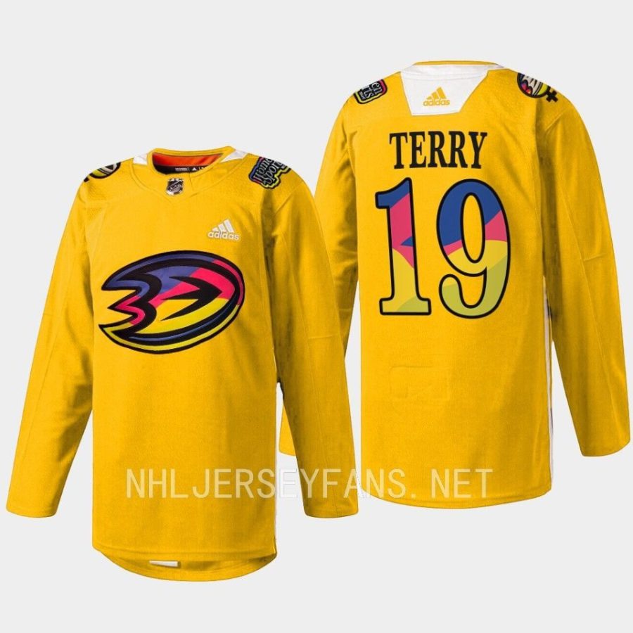 men ducks troy terry warmup women in sports night 2023 yellow jersey