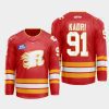 men flames nazem kadri 2022 23 warmup flames x rush x cgy wranglers red jersey