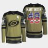 men hurricanes jordan martinook 2023 warmup military appreciation camo jersey