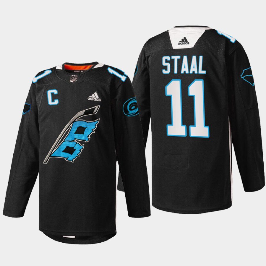 men hurricanes jordan staal 2022 warm up sweater panthers night black jersey