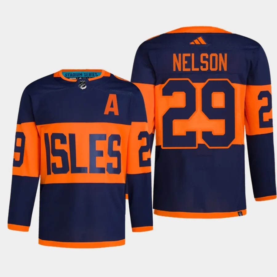 men islanders brock nelson authentic pro 2024 nhl stadium series navy jersey