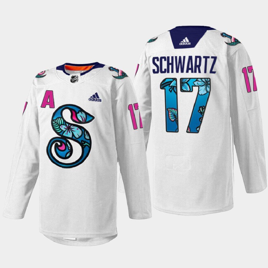 men kraken jaden schwartz 2022 warmup pride night white jersey