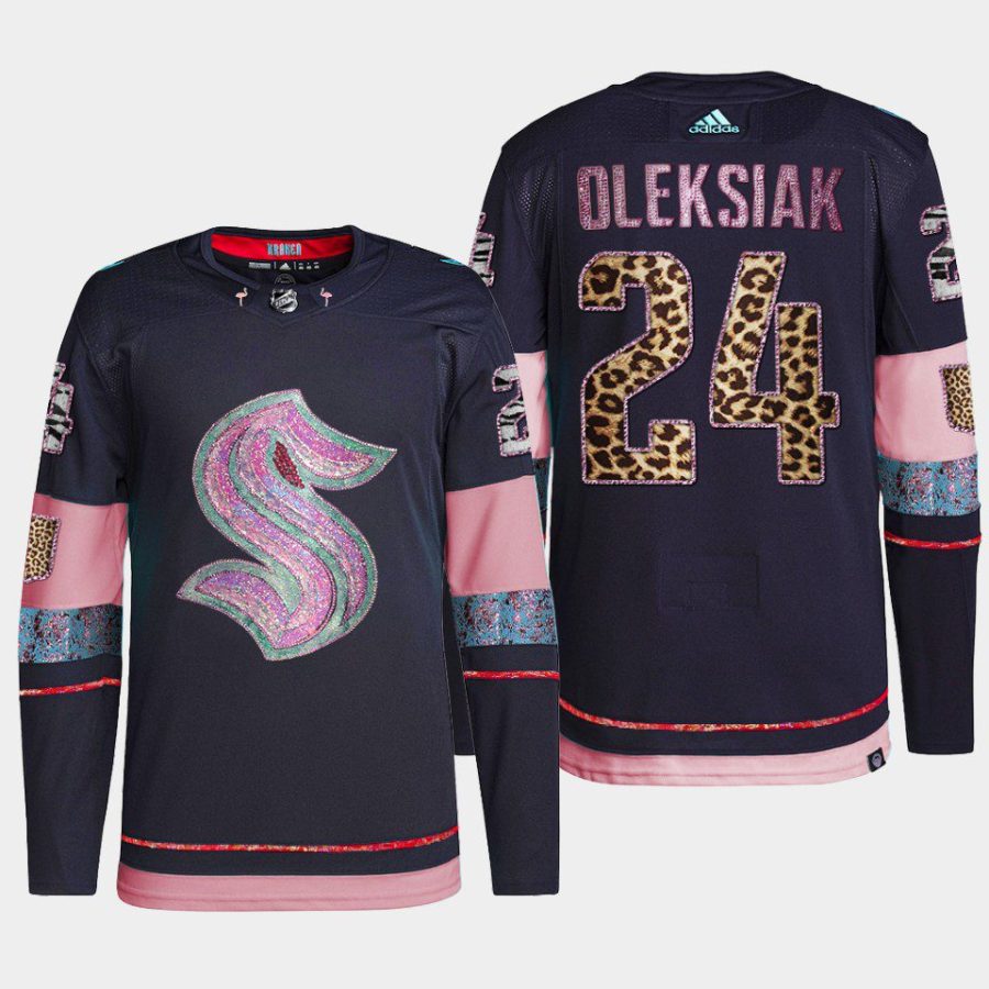 men kraken jamie oleksiak diamond limited mgk leopard print navy jersey