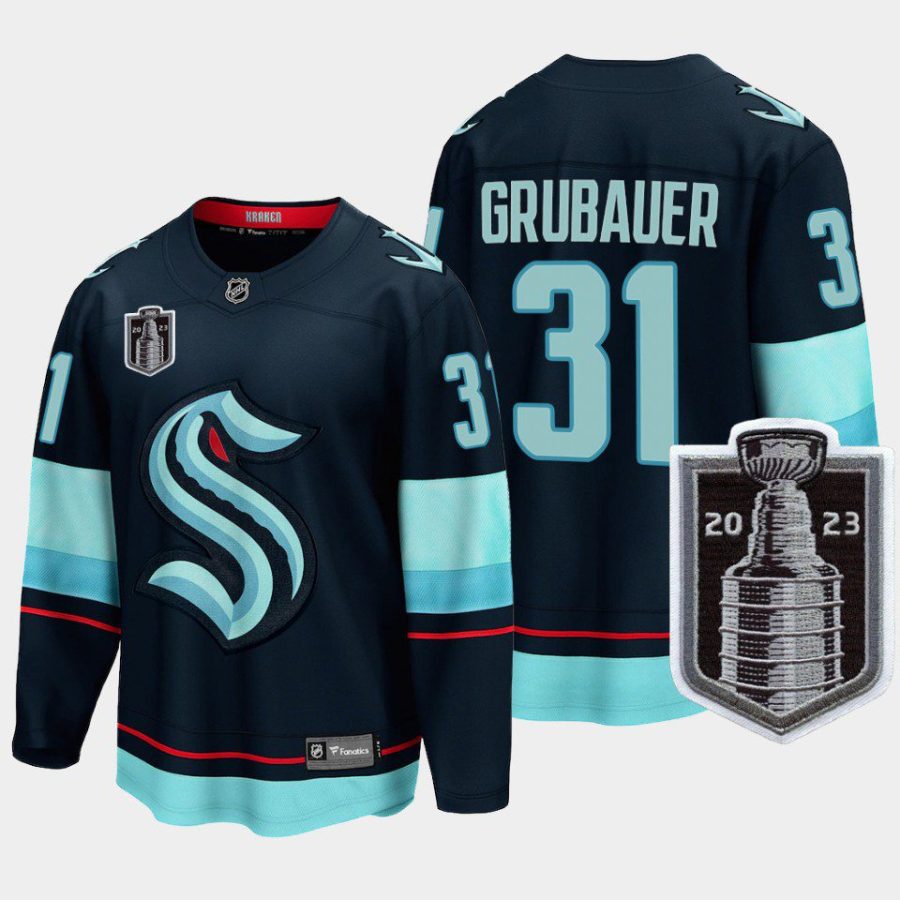 men kraken philipp grubauer home 2023 stanley cup playoffs blue jersey