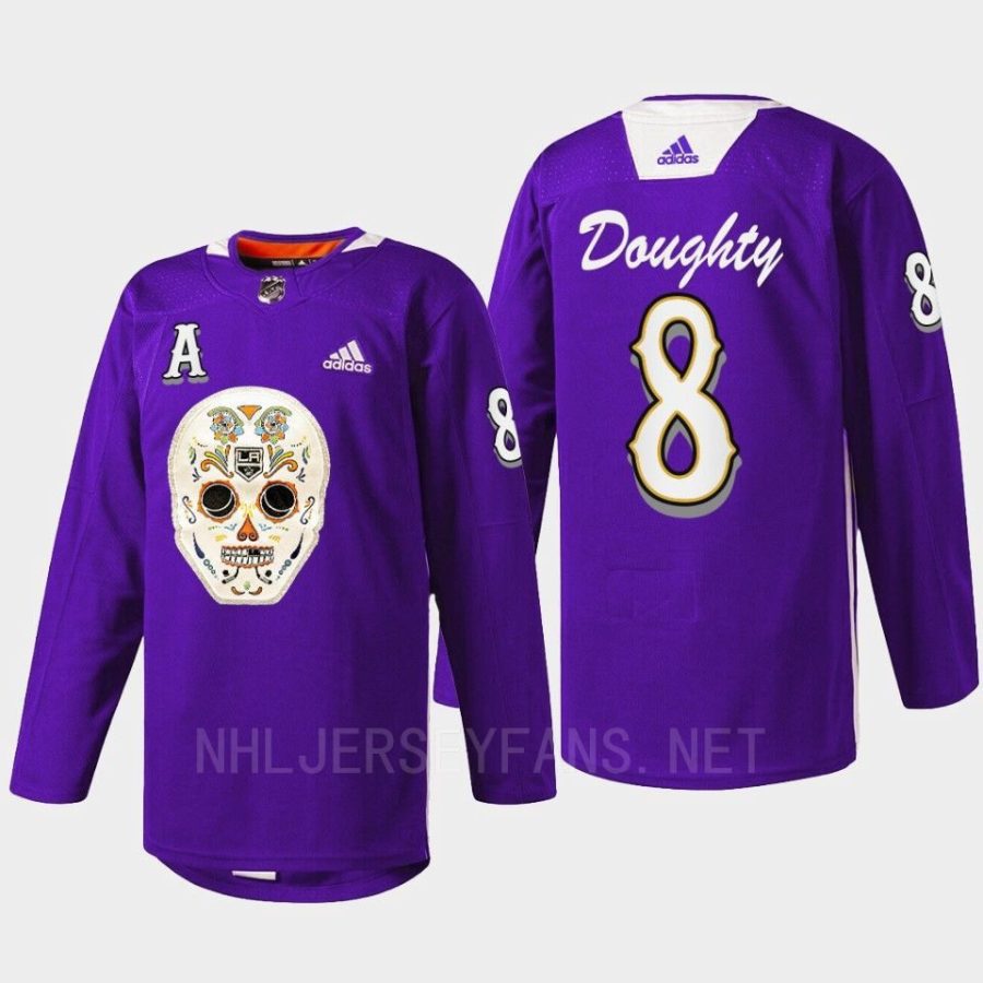 men la kings drew doughty sugar skull warmup dia de los metros night 2022 purple jersey