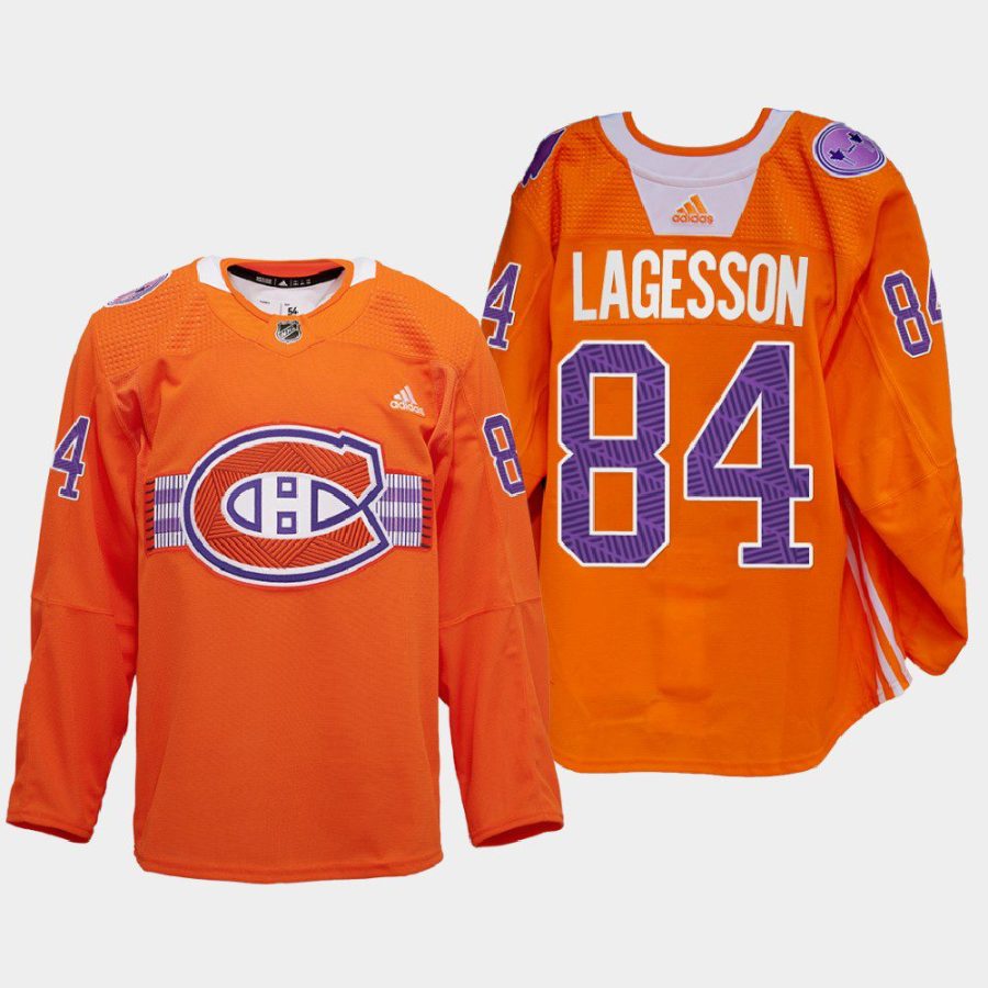 men les canadiens william lagesson warmup indigenous celebration night 2022 orange jersey