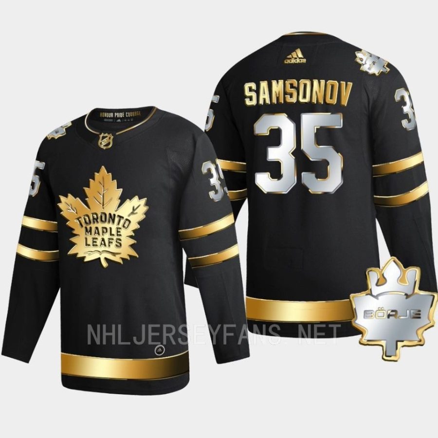 men maple leafs ilya samsonov 2022 golden edition the king borje patch black jersey