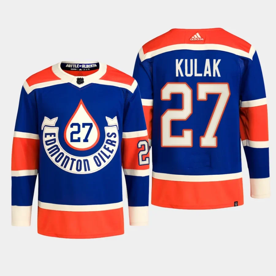 men oilers brett kulak primegreen 2023 nhl heritage classic authentic player royal jersey