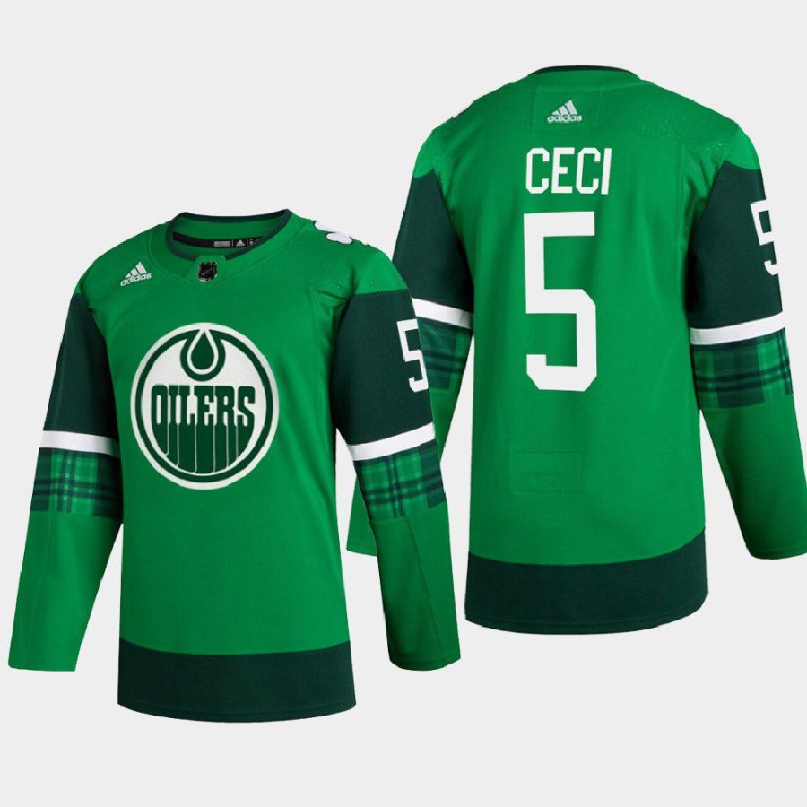 men oilers cody ceci warm up 2022 st. patrick green jersey