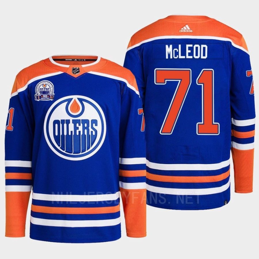 men oilers ryan mcleod 2022 primegreen lee ryan hall of fame patch royal jersey