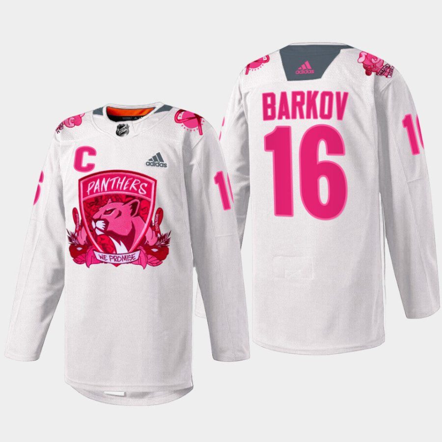 men panthers aleksander barkov 2022 warmup pink in the rink white jersey