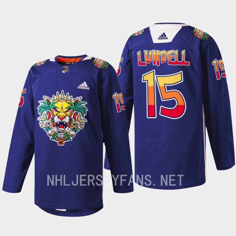 men panthers anton lundell warmups vamos gatos 2023 navy jersey