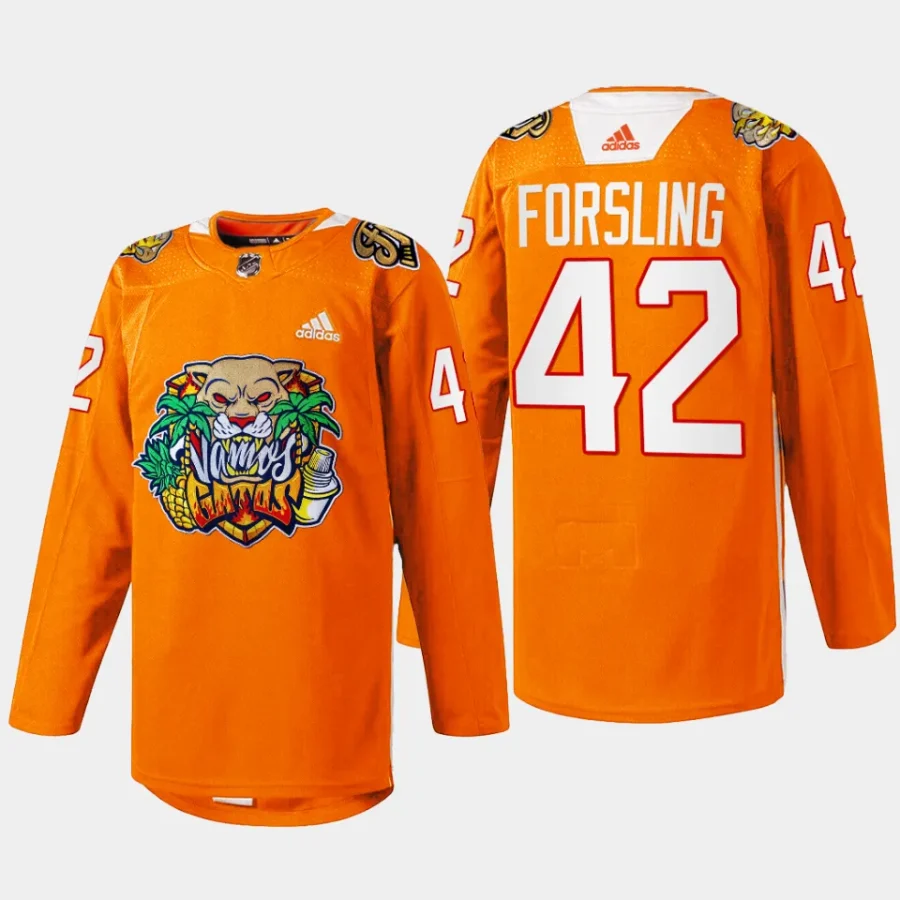 men panthers gustav forsling specialty 2024 vamos gatos orange jersey