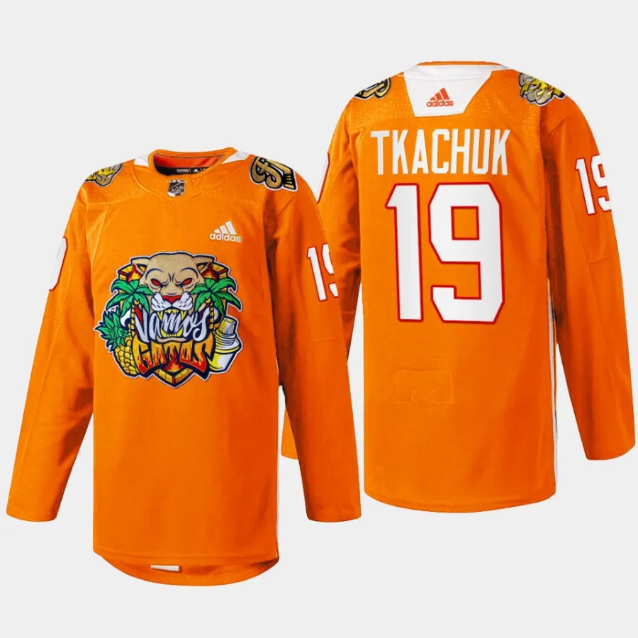 men panthers matthew tkachuk specialty 2024 vamos gatos orange jersey