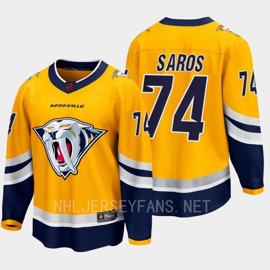 men predators juuse saros 2022 breakaway special edition 2.0 retro yellow jersey