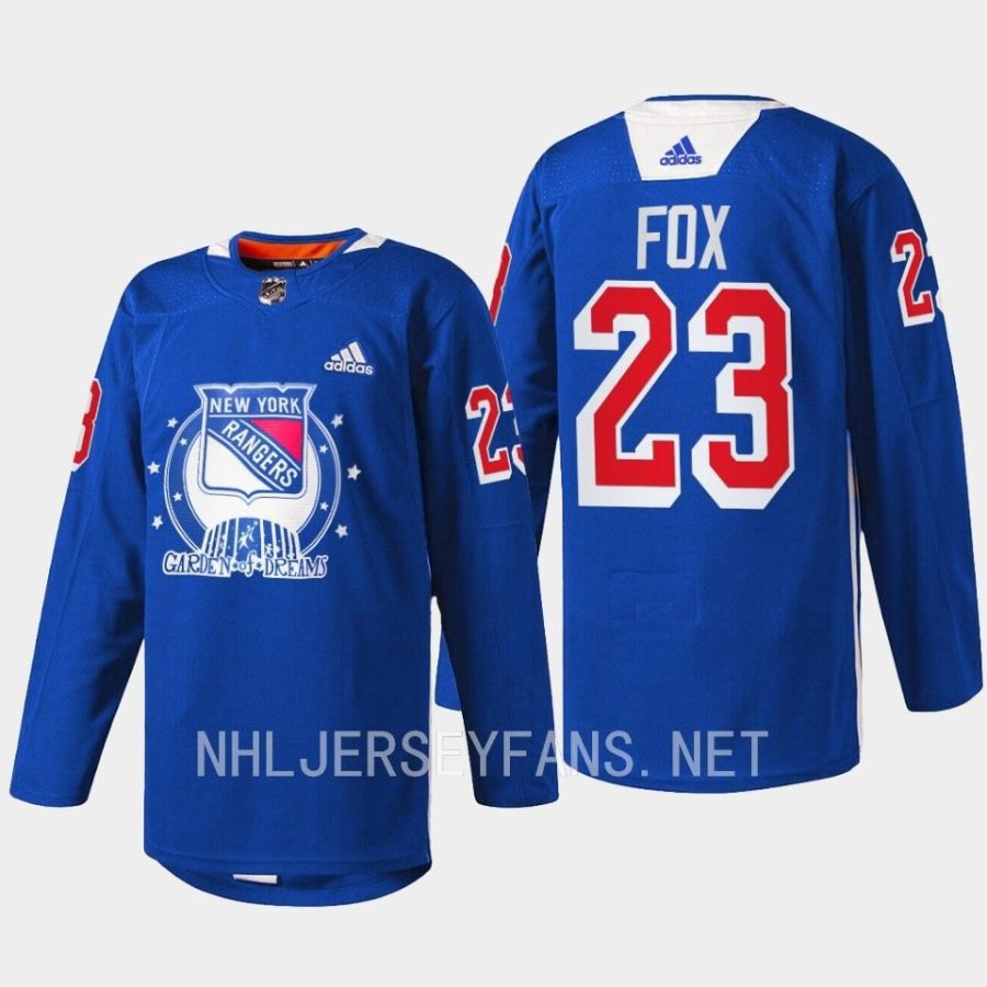 men rangers adam fox warmups garden of dreams 2022 blue jersey