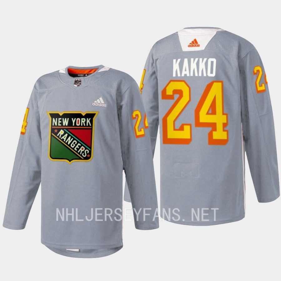 men rangers kaapo kakko 2023 warmup black history night grey jersey