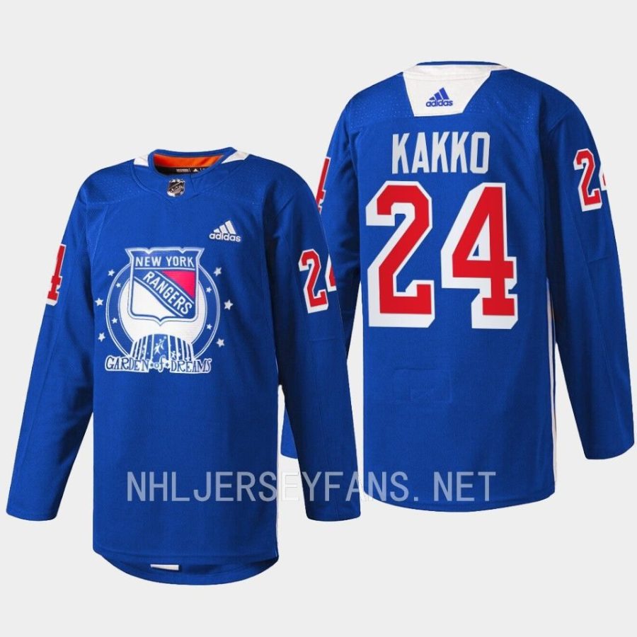 men rangers kaapo kakko warmups garden of dreams 2022 blue jersey