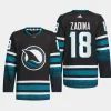 men sharks filip zadina 2023 24 authentic pro cali fin 3rd alternate black jersey