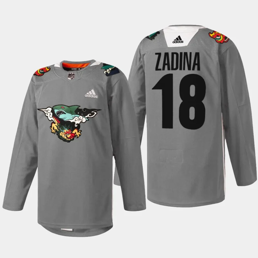 men sharks filip zadina dragon 2024 lunar new year gray jersey