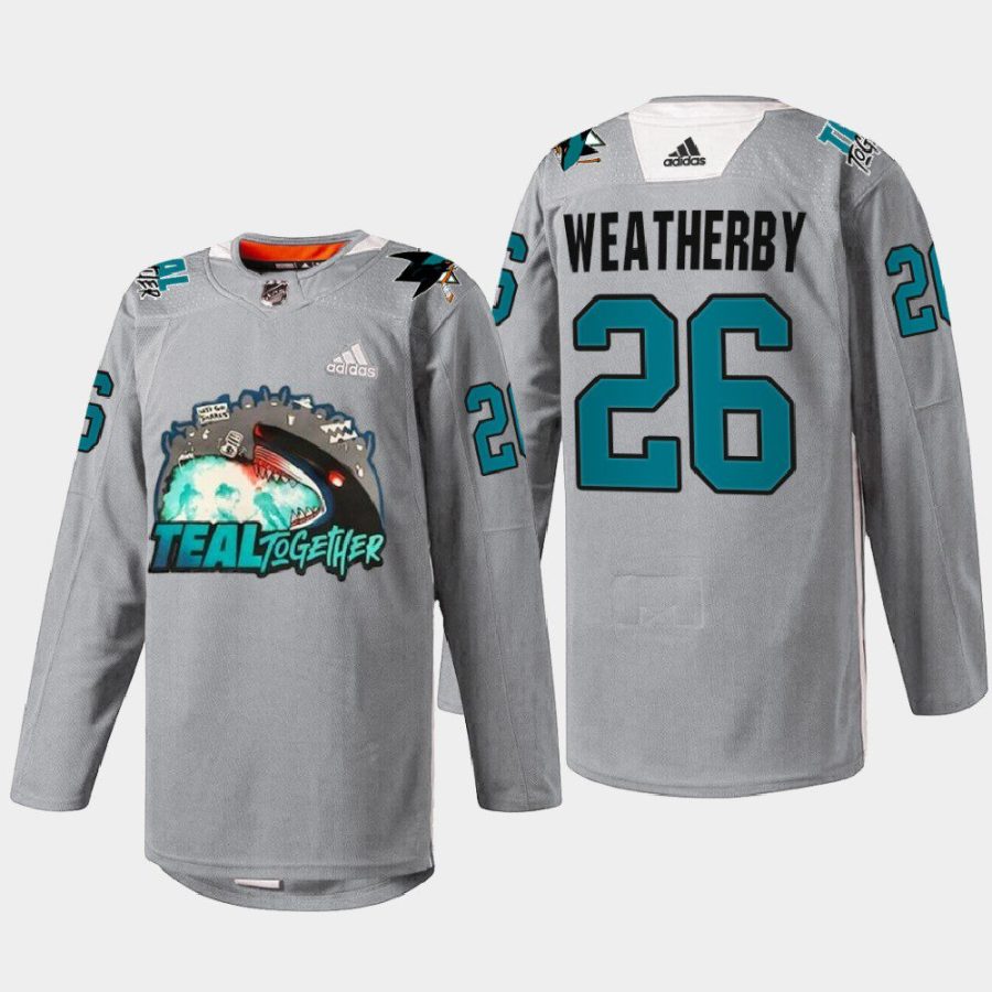 men sharks jasper weatherby teal togehter fan appreciation 2022 gray jersey