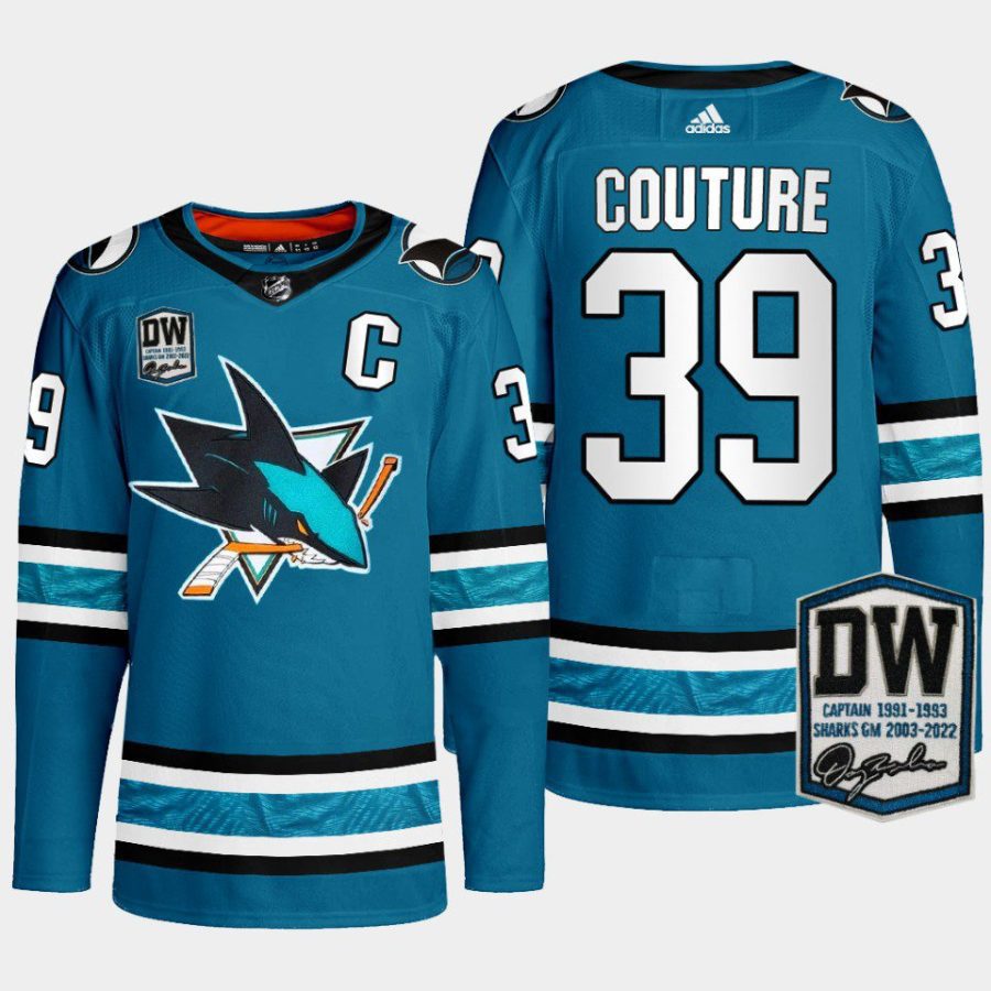 men sharks logan couture home wilson 24 patch teal jersey